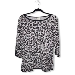 Chico’s-Snow Leopard Print Blouse-3/4” sleeve-EUC-No Sz-Refer to measurements